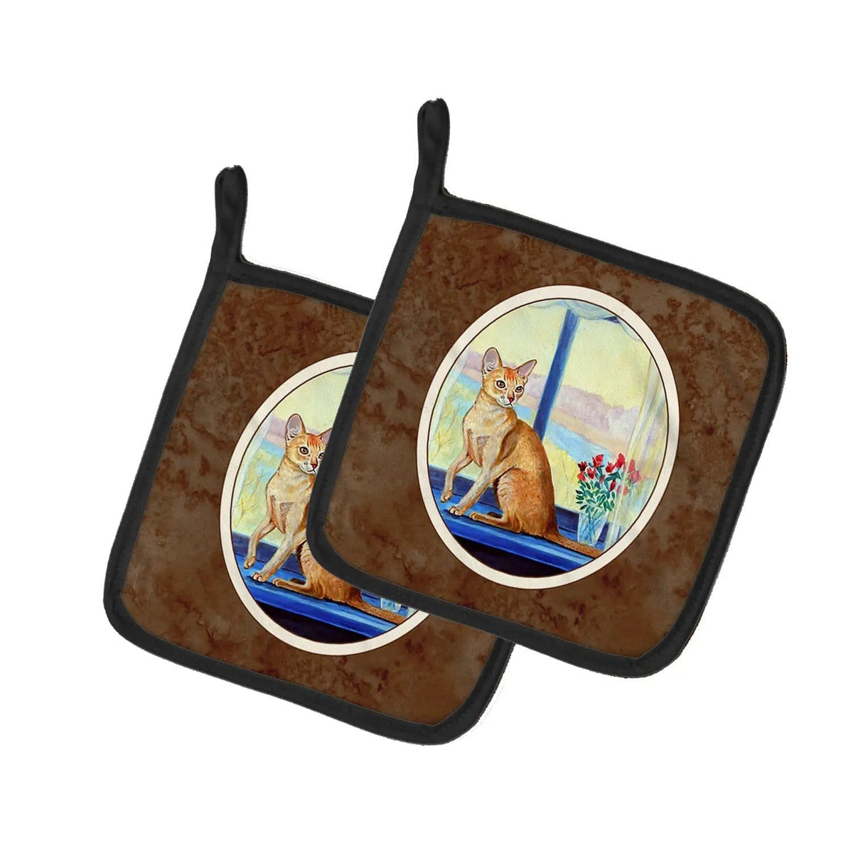 Pot Holder Set of 2 | Heat Resistant Quilted Hot Pads | 7.5 x 7.5 Inch | Cat (Style 3)