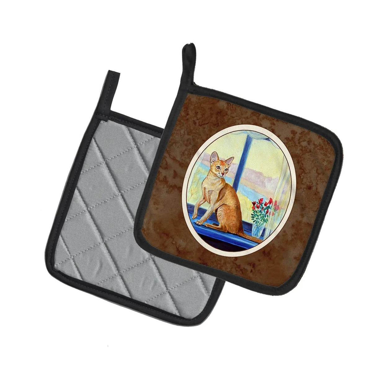 Pot Holder Set of 2 | Heat Resistant Quilted Hot Pads | 7.5 x 7.5 Inch | Cat (Style 3)