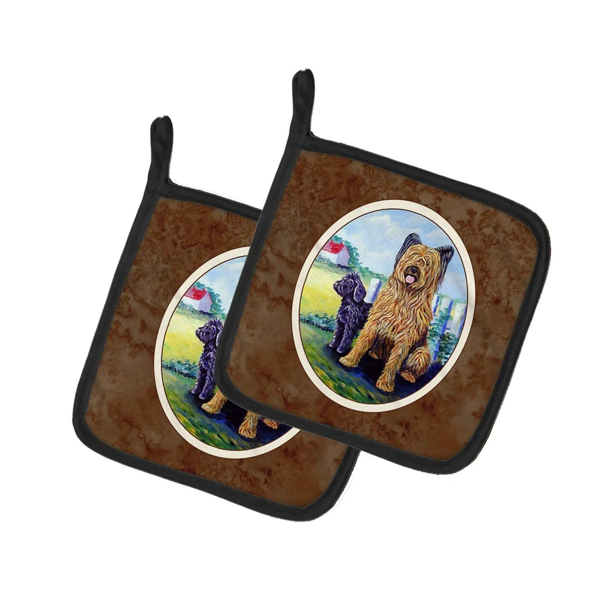 Pot Holder Set of 2 | Heat Resistant Quilted Hot Pads | 7.5 x 7.5 Inch | Briard (Style 6)