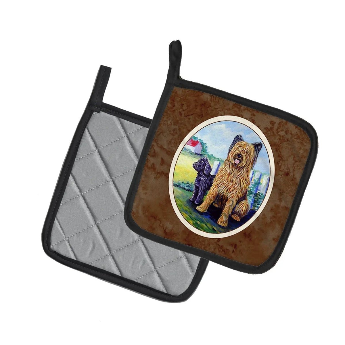 Pot Holder Set of 2 | Heat Resistant Quilted Hot Pads | 7.5 x 7.5 Inch | Briard (Style 6)