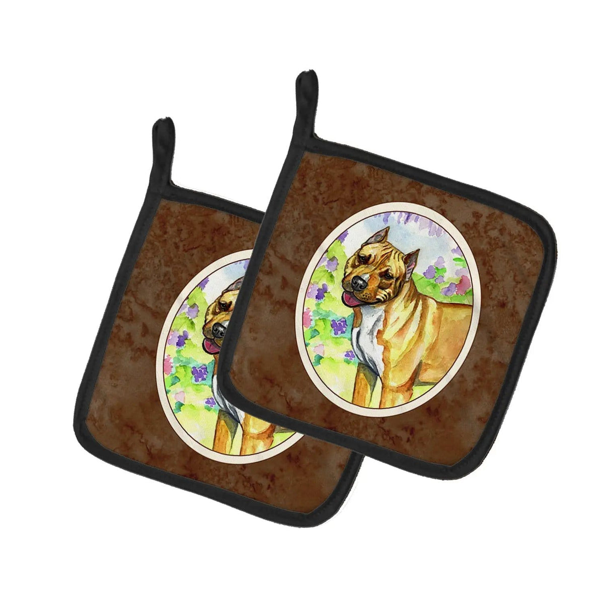 Pot Holder Set of 2 | Heat Resistant Quilted Hot Pads | 7.5 x 7.5 Inch | Pit Bull (Style 2)