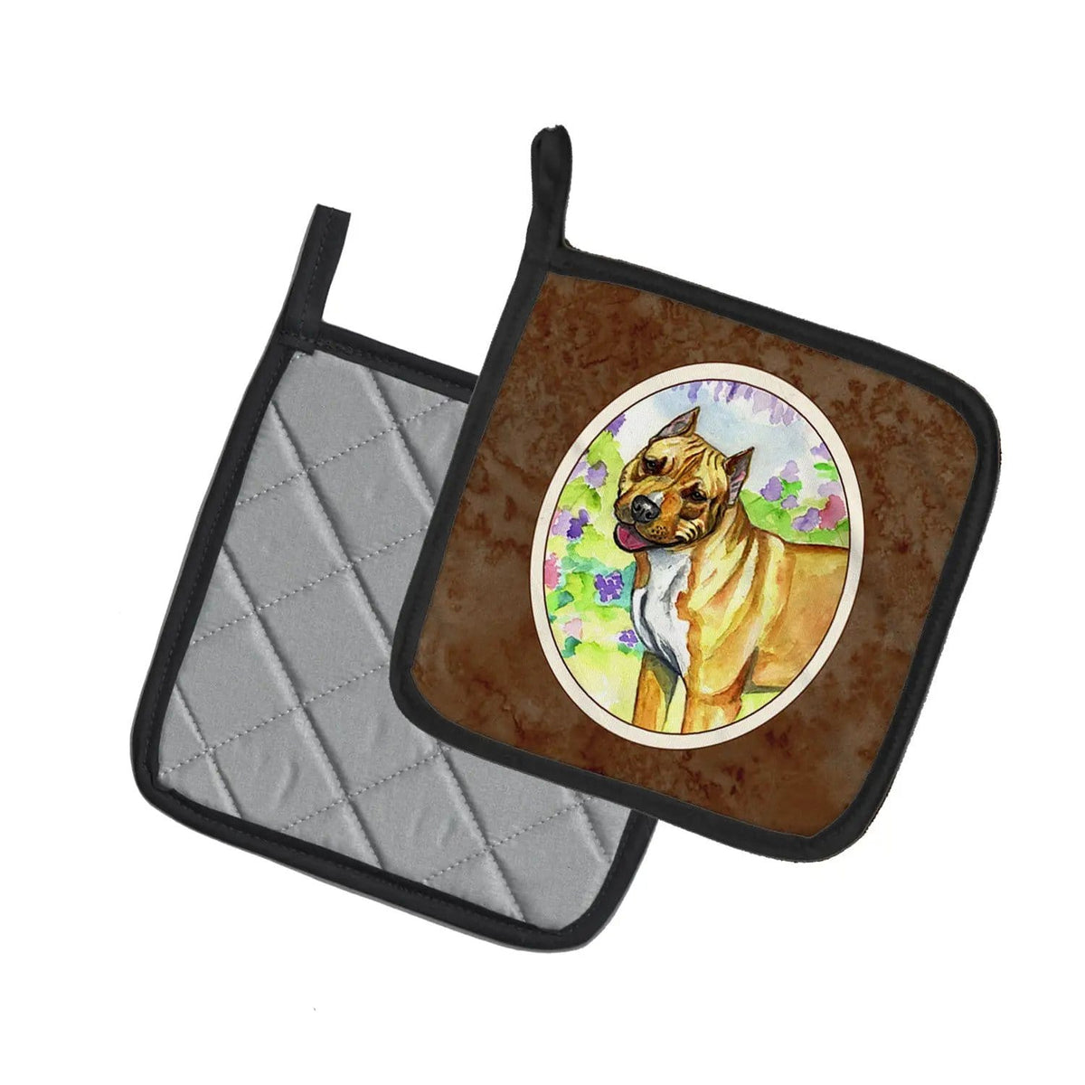 Pot Holder Set of 2 | Heat Resistant Quilted Hot Pads | 7.5 x 7.5 Inch | Pit Bull (Style 2)
