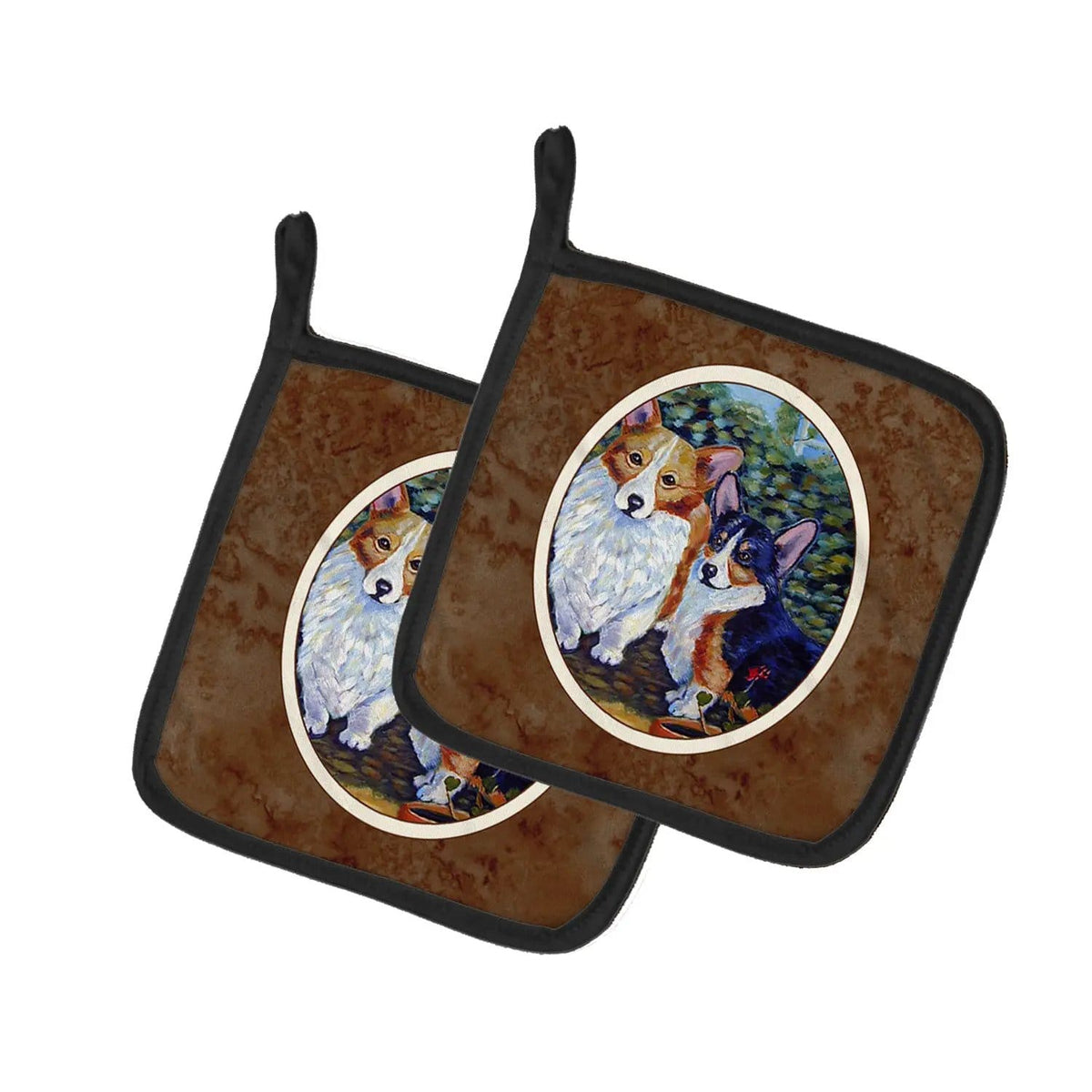 Pot Holder Set of 2 | Heat Resistant Quilted Hot Pads | 7.5 x 7.5 Inch | Cardigan and Pembroke Corgi