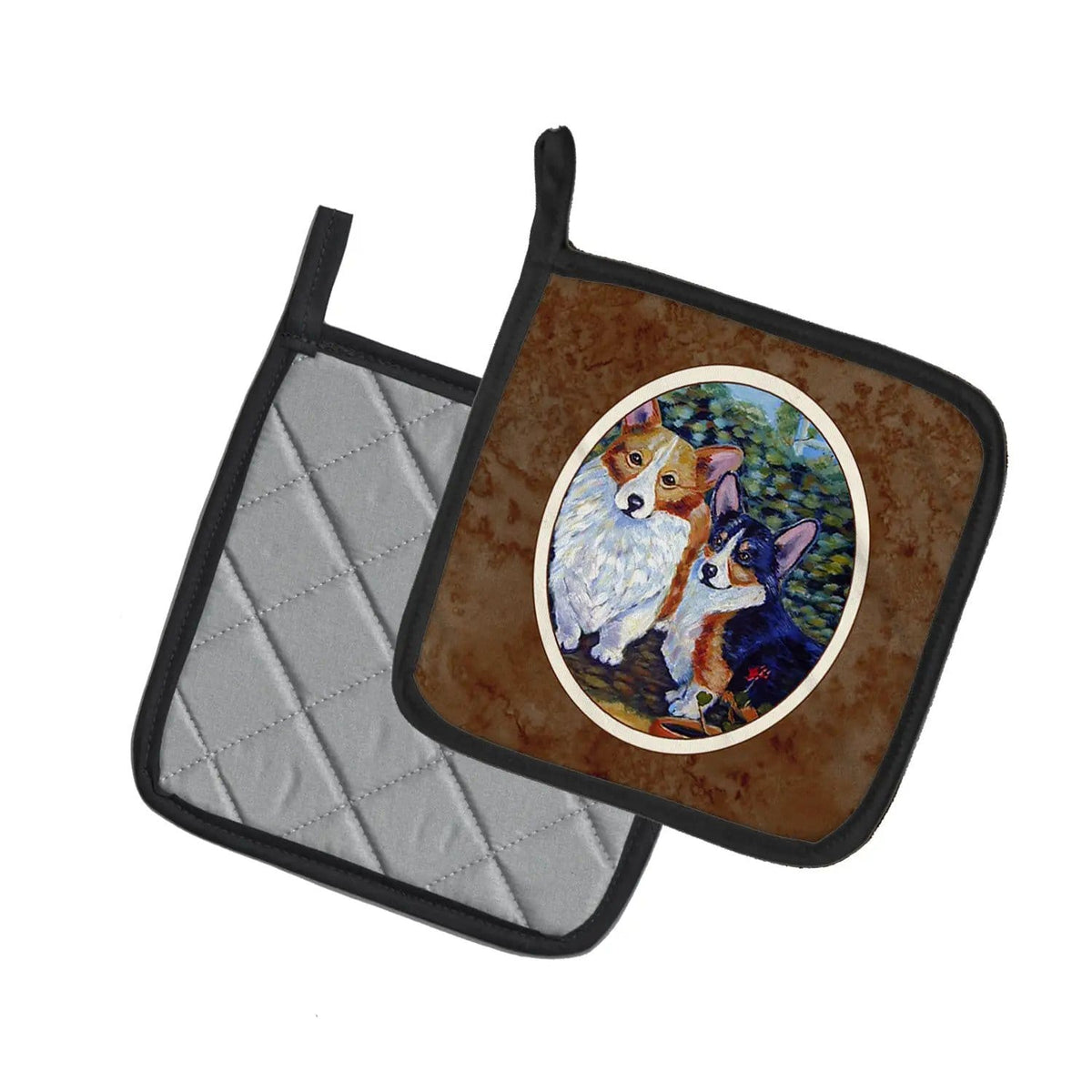 Pot Holder Set of 2 | Heat Resistant Quilted Hot Pads | 7.5 x 7.5 Inch | Cardigan and Pembroke Corgi