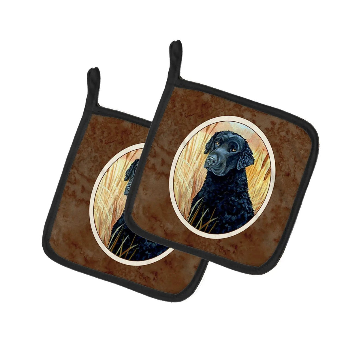 Pot Holder Set of 2 | Heat Resistant Quilted Hot Pads | 7.5 x 7.5 Inch | Curly Coated Retriever (Style 3)