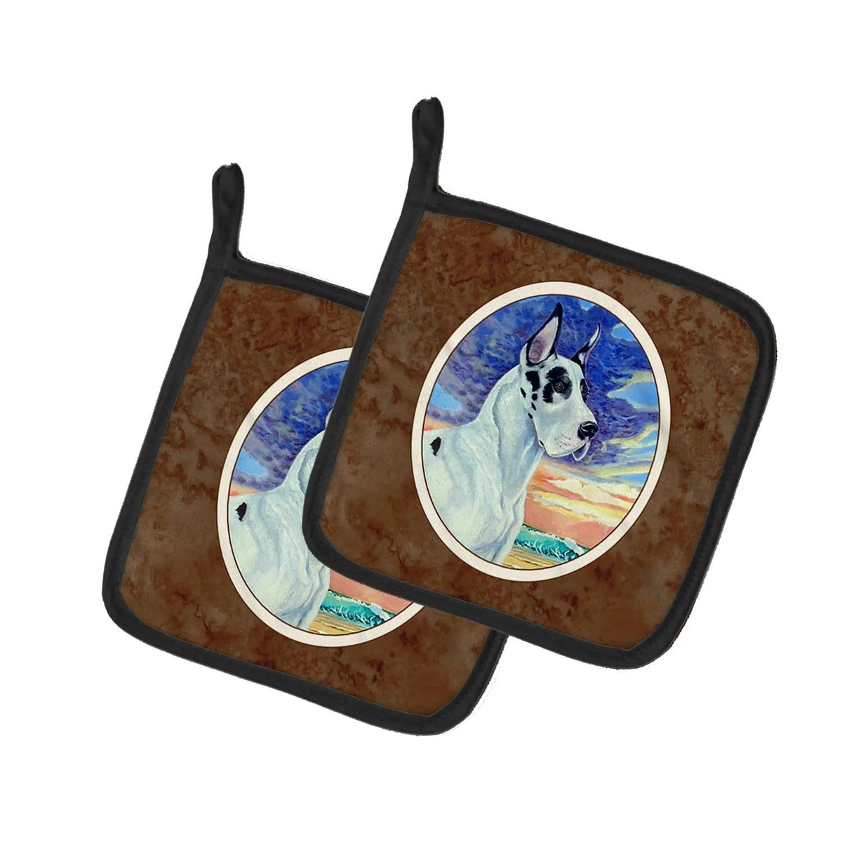 Pot Holder Set of 2 | Heat Resistant Quilted Hot Pads | 7.5 x 7.5 Inch | Harelquin Great Dane
