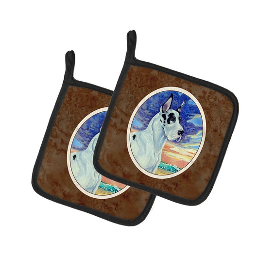 Pot Holder Set of 2 | Heat Resistant Quilted Hot Pads | 7.5 x 7.5 Inch | Harelquin Great Dane