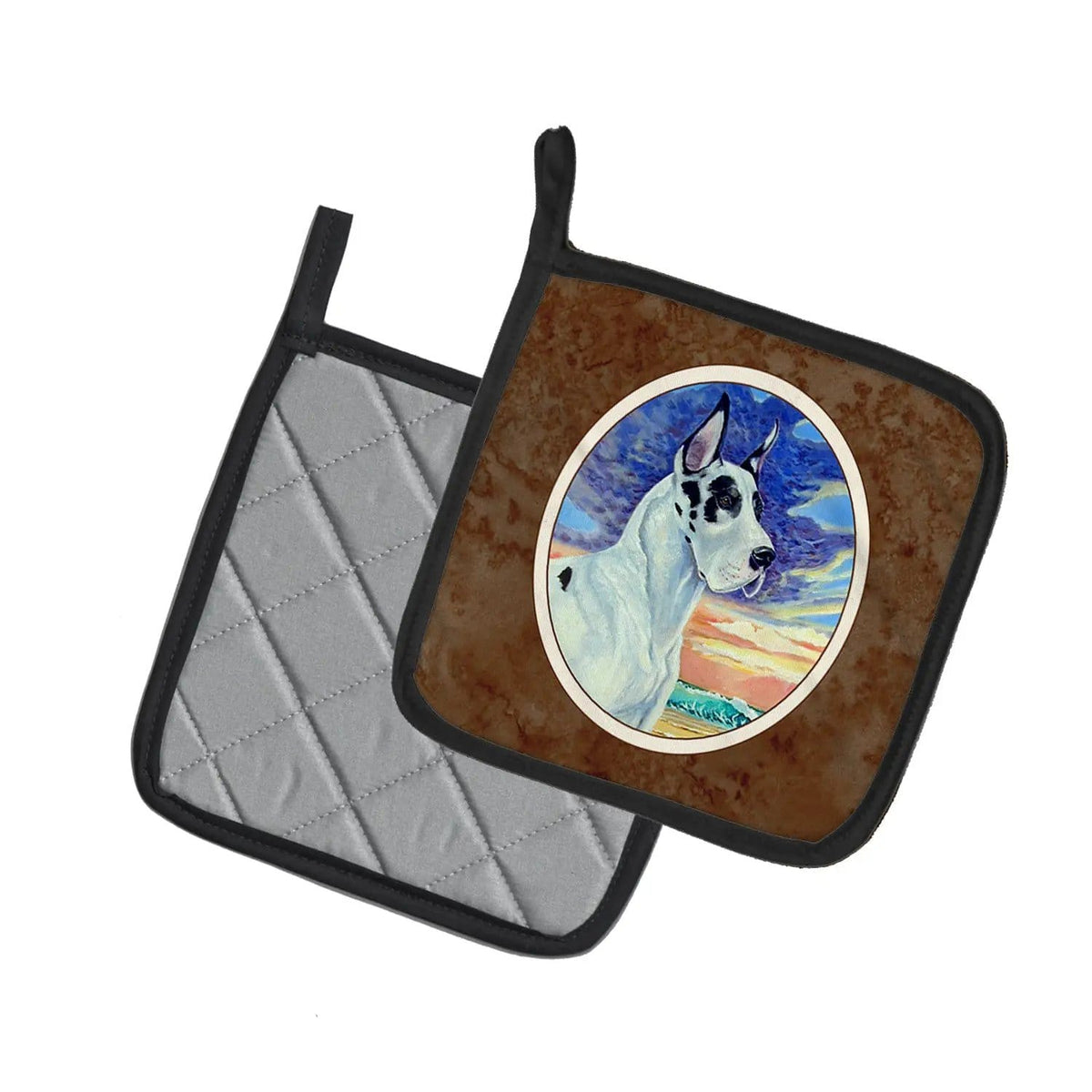 Pot Holder Set of 2 | Heat Resistant Quilted Hot Pads | 7.5 x 7.5 Inch | Harelquin Great Dane
