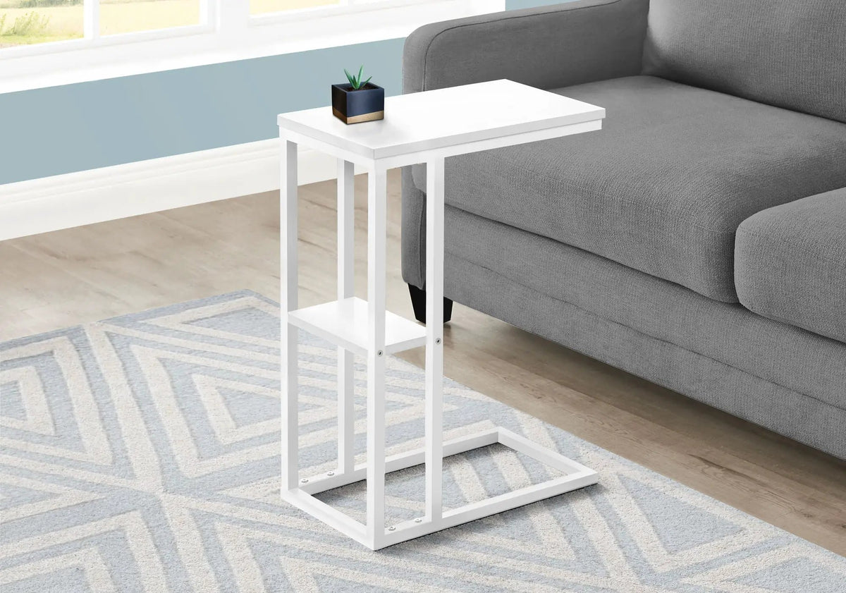 Marble Look C-Shaped Accent Table | Durable Metal Frame | Rectangular Tabletop | Portable Design