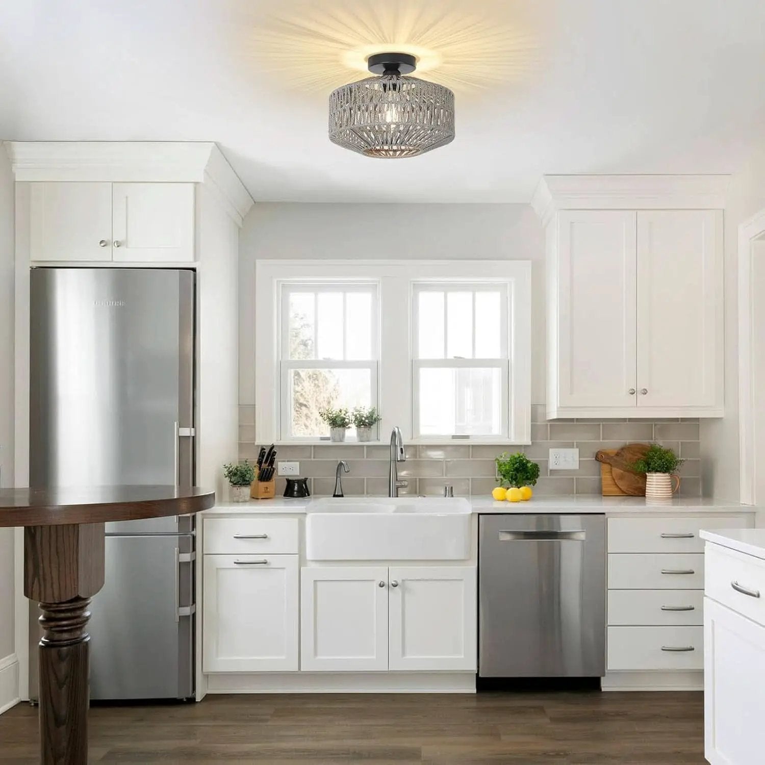 Boho Rattan Grey Ceiling Light Fixture Dimmable LED Bulbs from PriceLows™