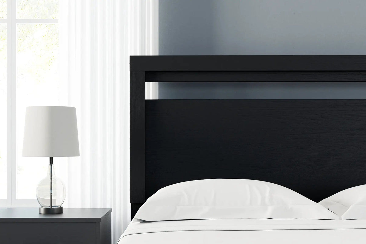 Finch Queen Panel Headboard | 63.39 x 2.01 x 50.94 in | Engineered Wood & Metal | Black