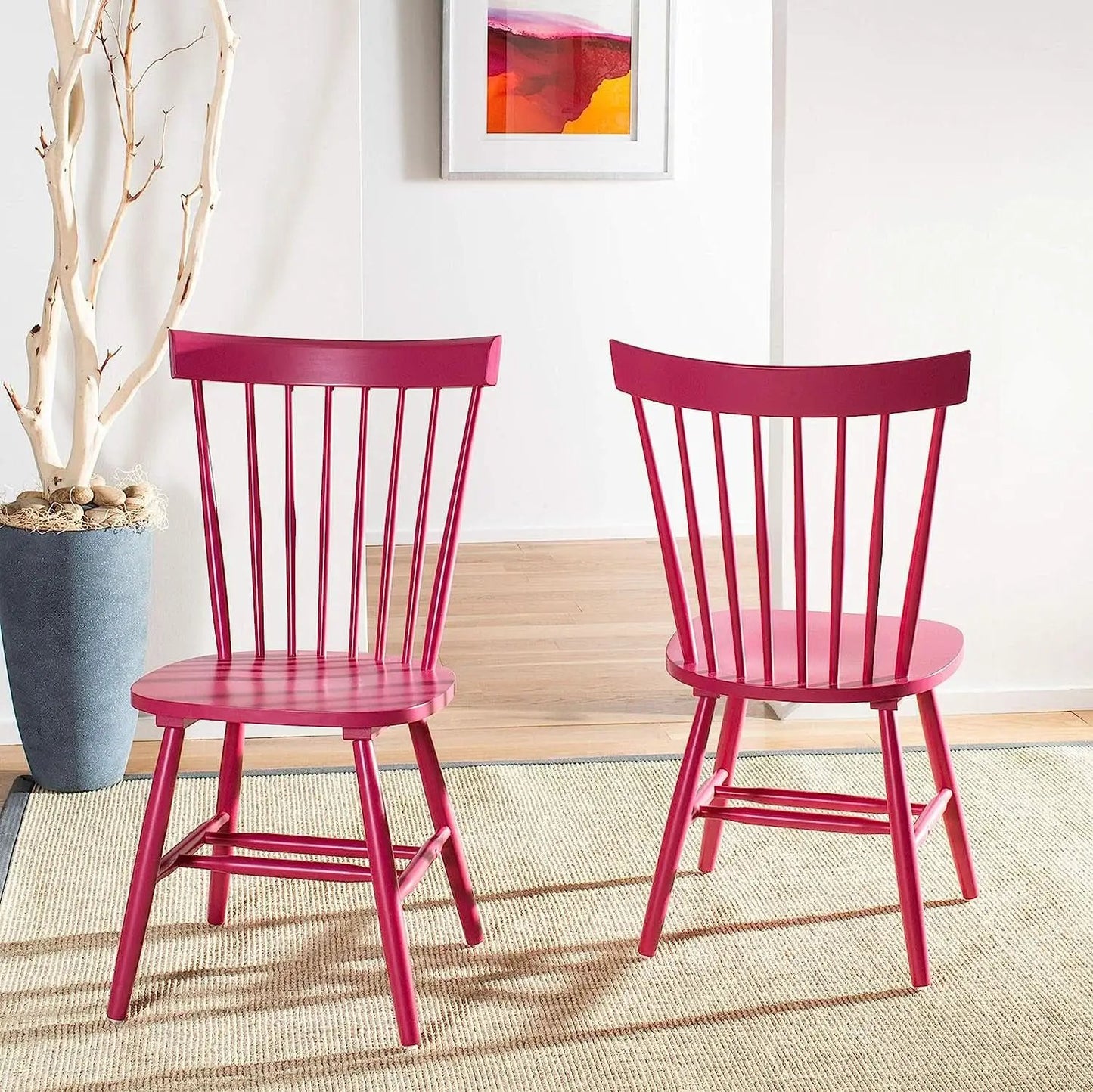 Raspberry Pink Spindle Side Chair Set of 2 Solid Oak from PriceLows™