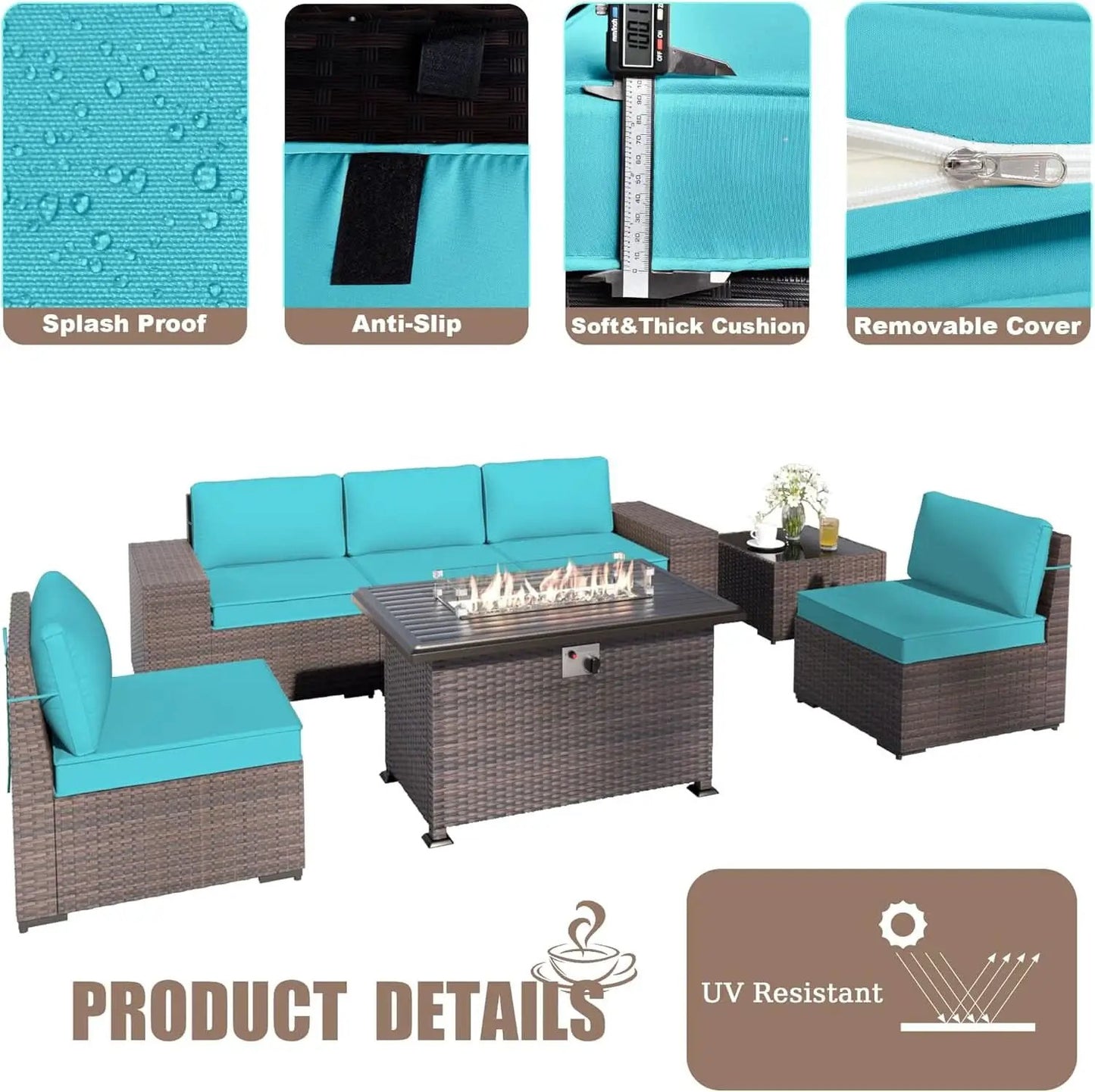 Rattan Patio Furniture Set With Fire Pit Table from PriceLows™