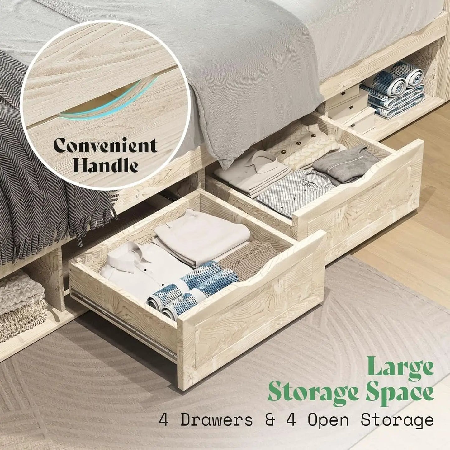 Queen Size Farmhouse Storage Bed With LED Lighting from PriceLows™