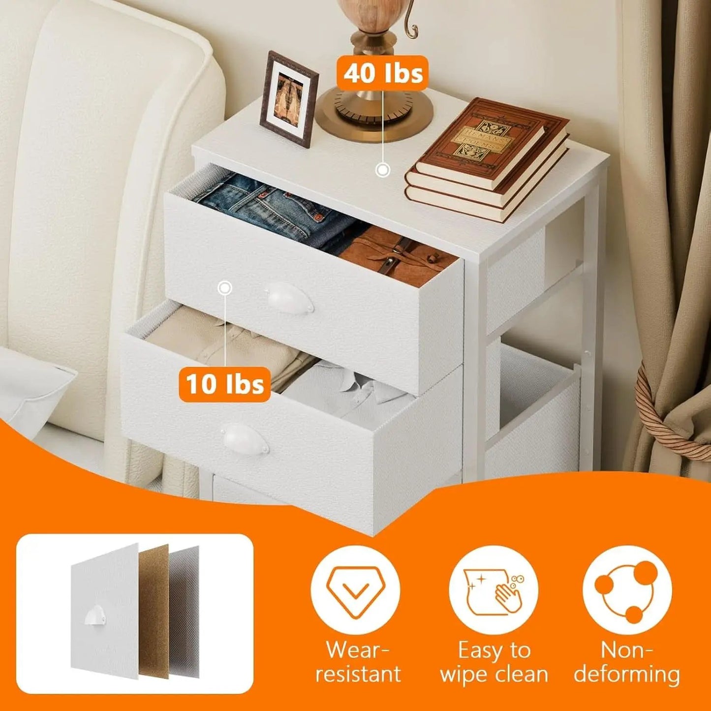 White Tall Dresser With Six Fabric Drawers For Organization from PriceLows™
