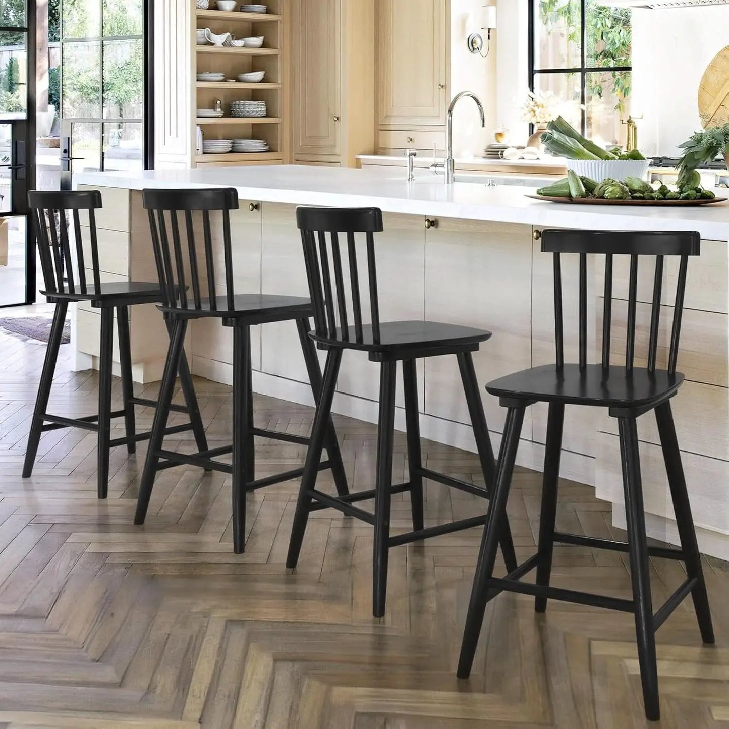 Classic Wooden Bar Stools Set of Four for Kitchen from PriceLows™