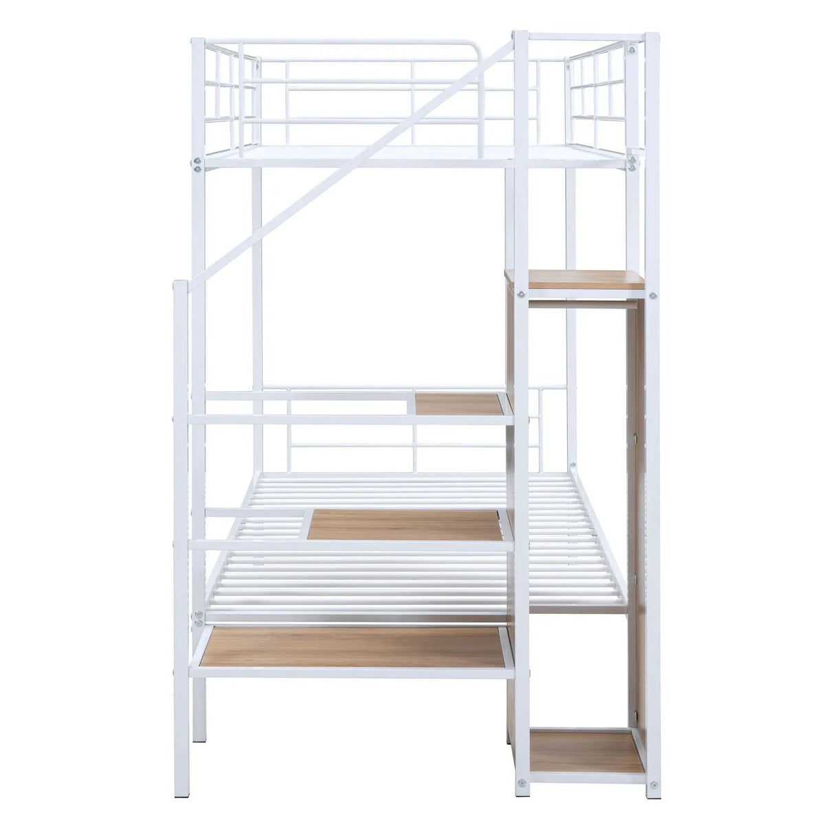 Metal Bunk Bed With Desk | Lateral Storage Ladder | Wardrobe | Clean-Cut Silhouette
