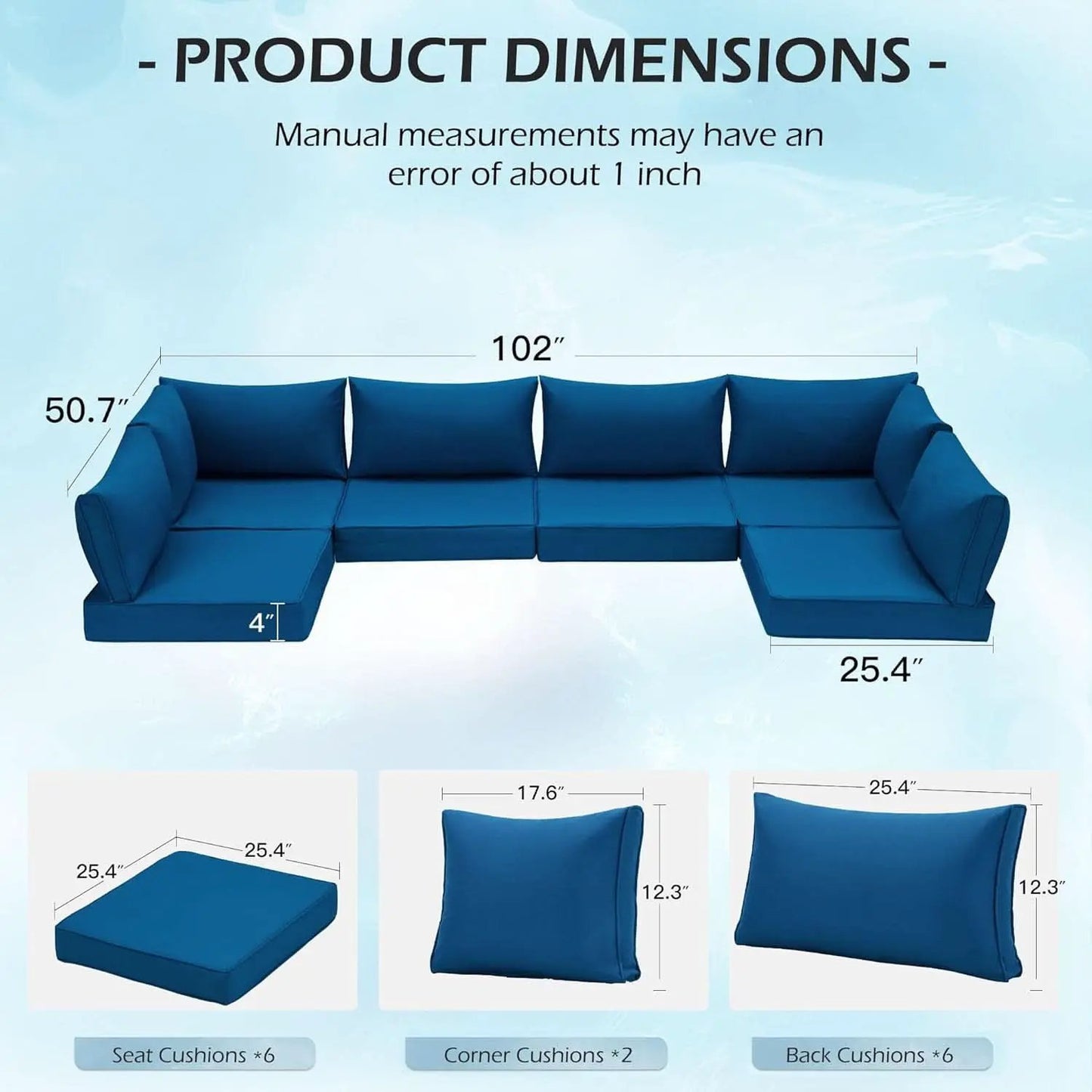 Outdoor Replacement Cushions For 14 Piece Rattan Wicker Set Water Repellent Blue from PriceLows™