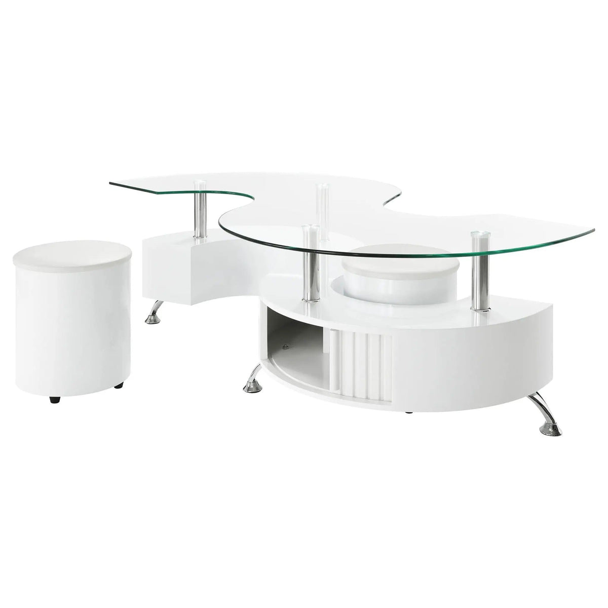 Buckley 3-piece Coffee Table and Stools Set White High Gloss | 3-Piece Set | Engineered Wood & Faux Leather | Living Room