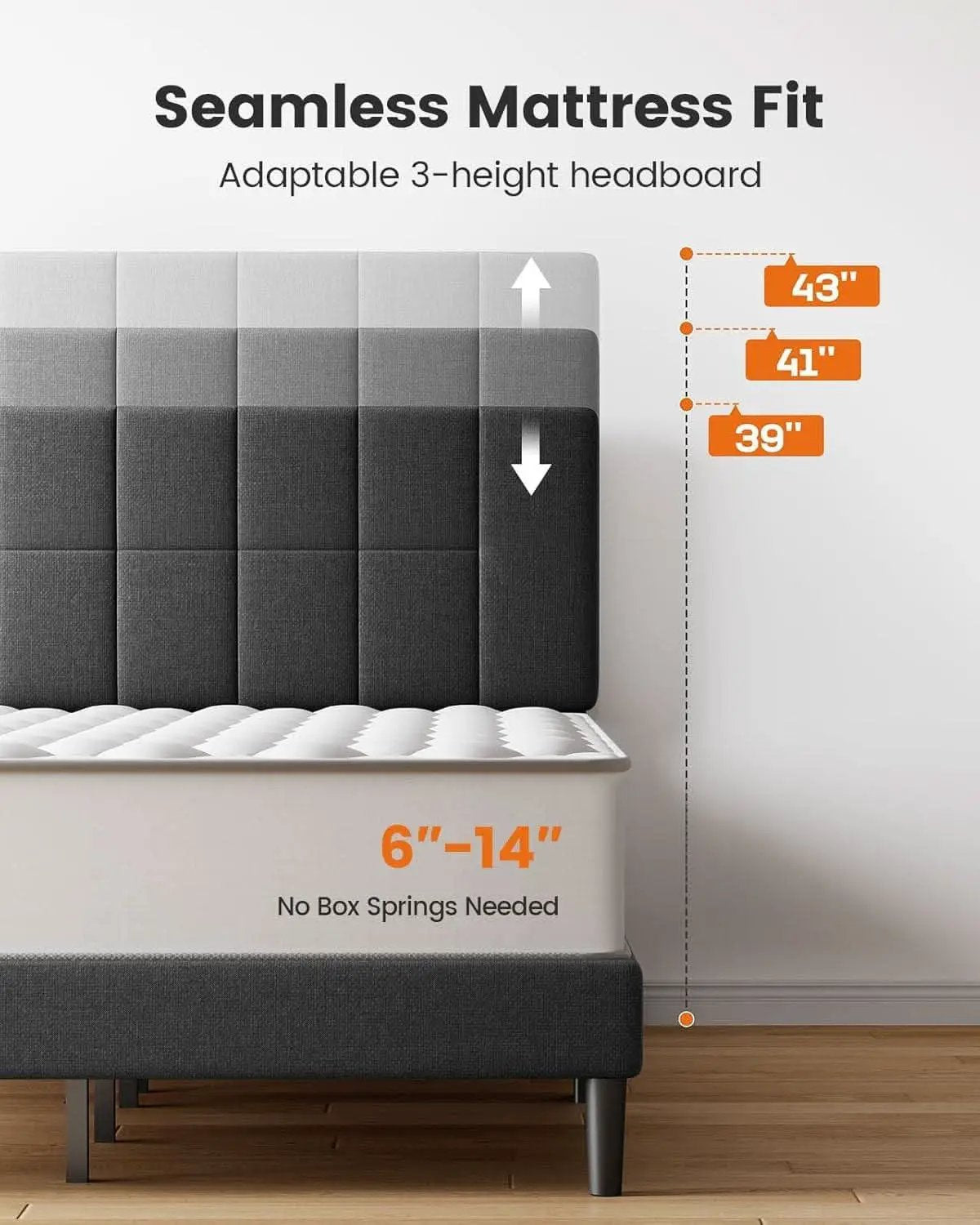 Full Size Upholstered Bed Frame With Adjustable Headboard from PriceLows™