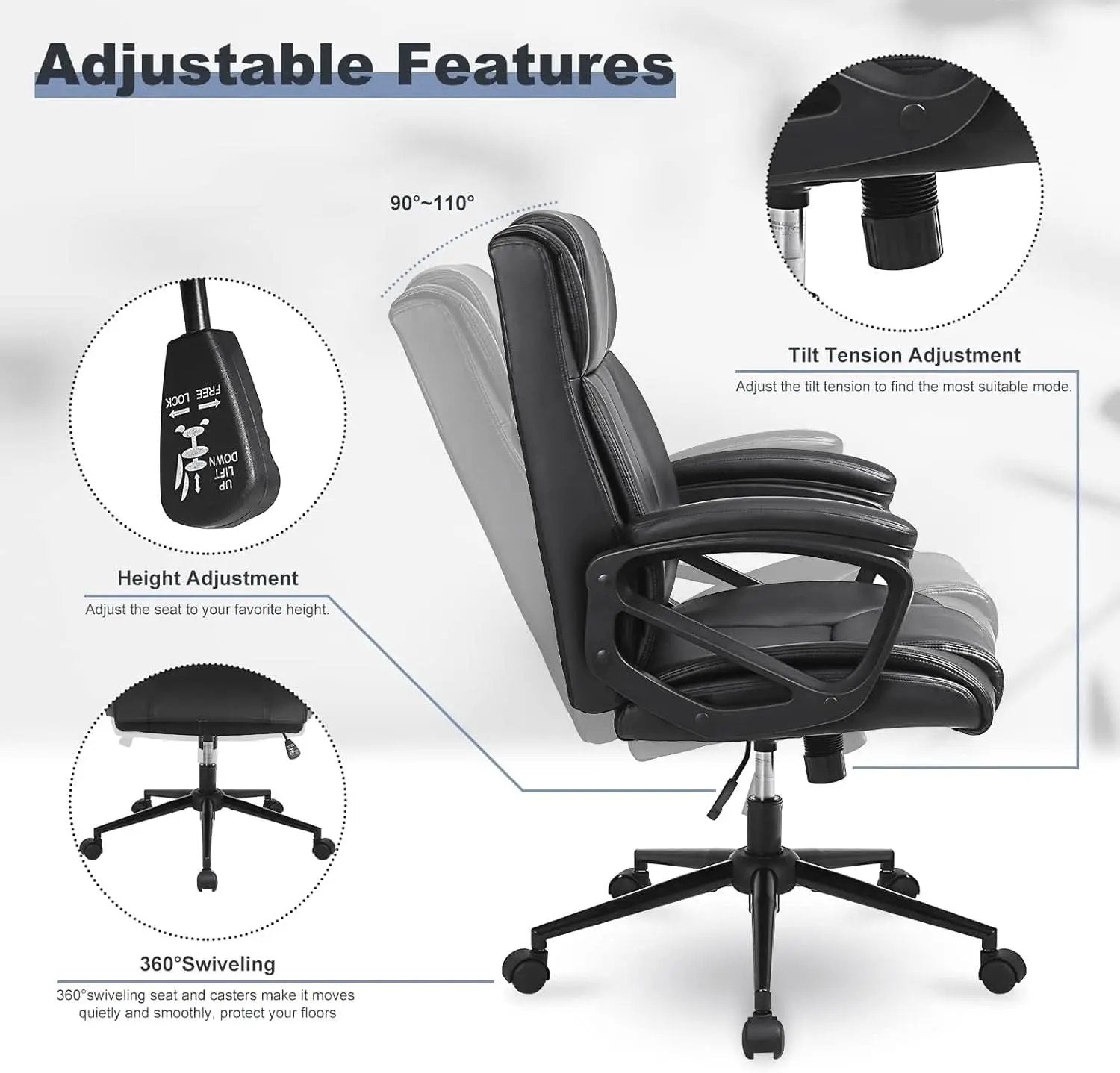 Black Ergonomic Office Chair With Adjustable Lumbar Support from PriceLows™