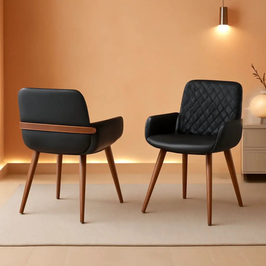 Mid Century Modern Faux Leather Dining Chairs Set 2 Black from PriceLows™