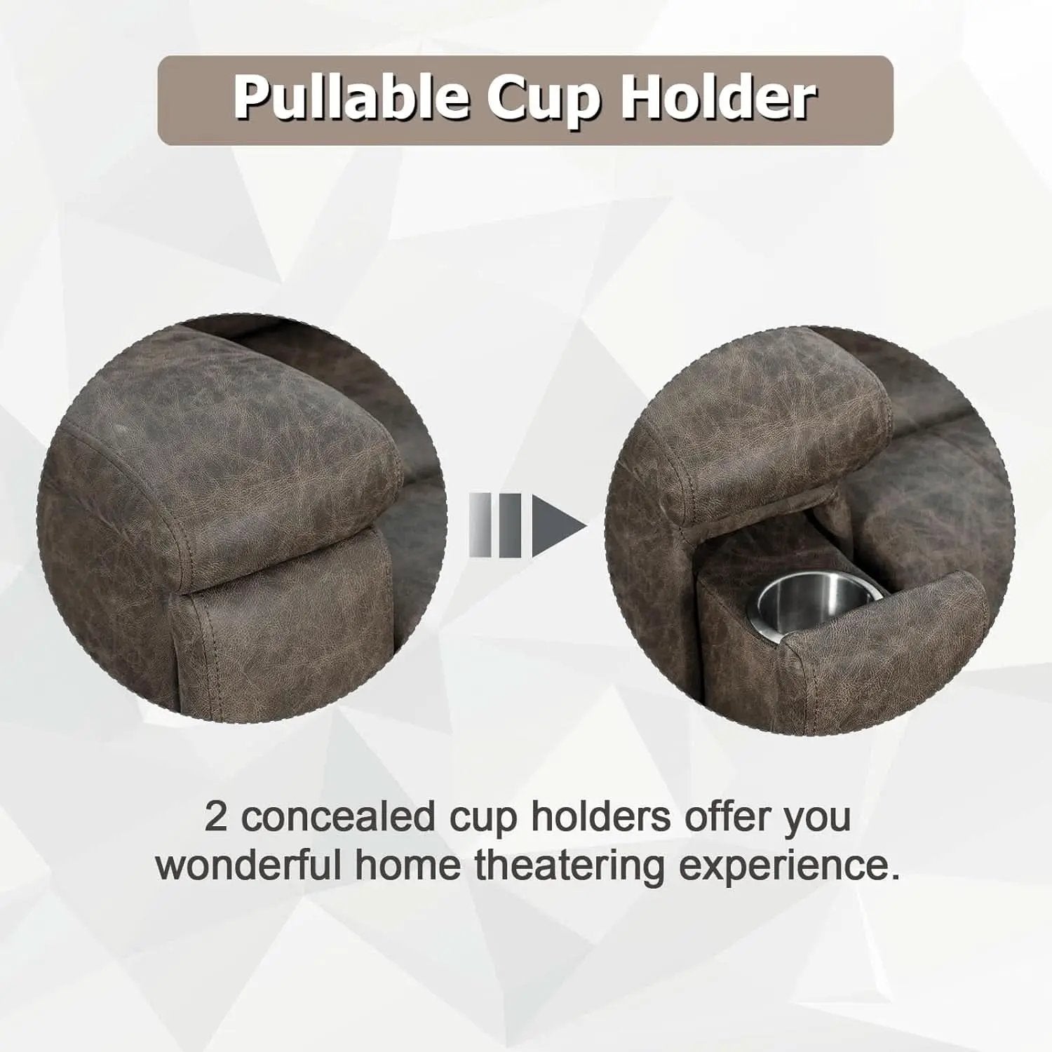 Grey Leather Recliner Chair With Cup Holders Living Room from PriceLows™