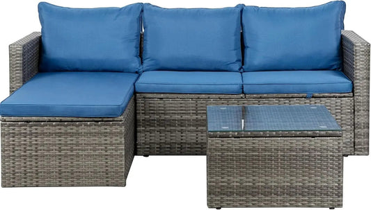 3-Piece Outdoor Wicker Sofa Set with Glass Table from PriceLows™