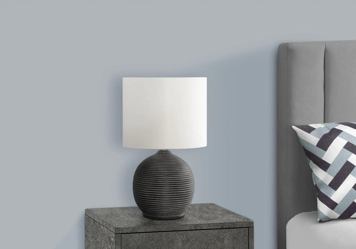 Black Resin Table Lamp | Beehive Design | 16.5 Inch Height | On/Off Rotary Switch