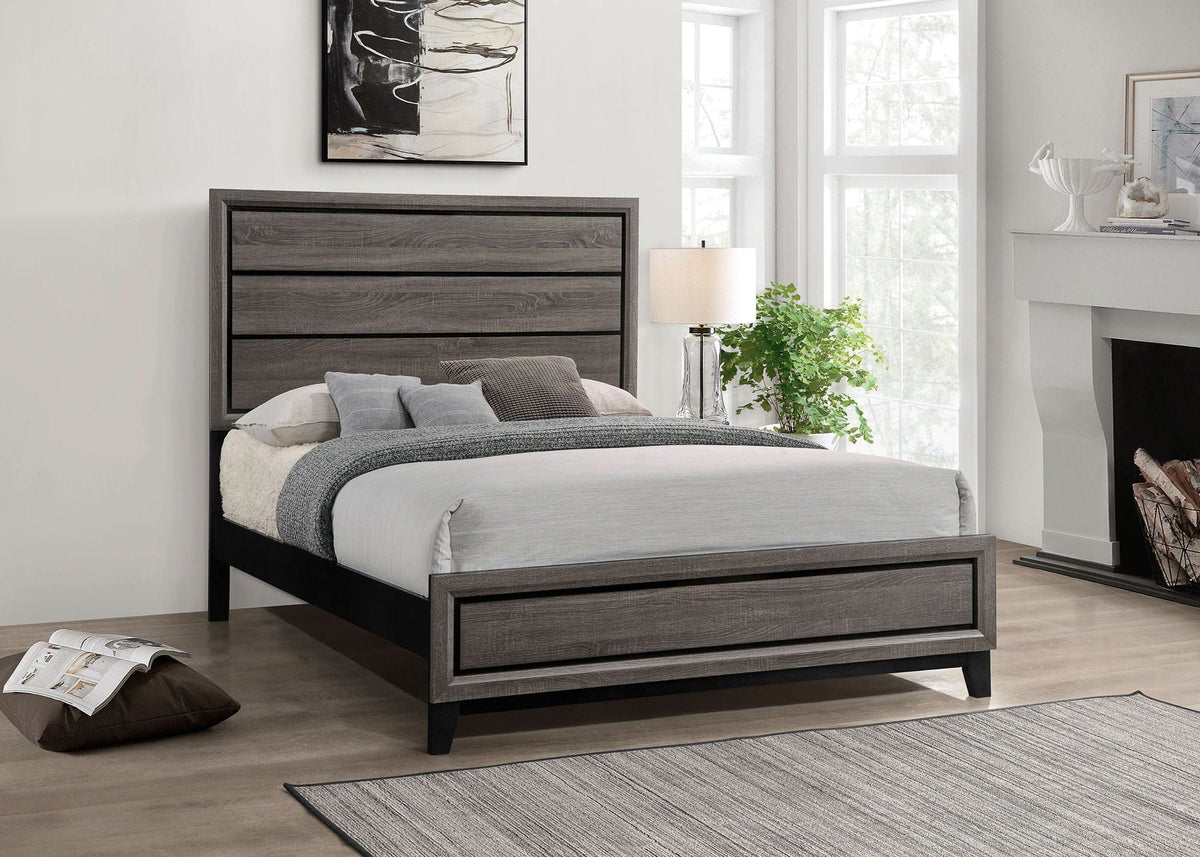 Watson Wood Queen Panel Bed Grey | 63.5 x 84.5 x 56.5 in | Rubberwood & Engineered Wood | Oak