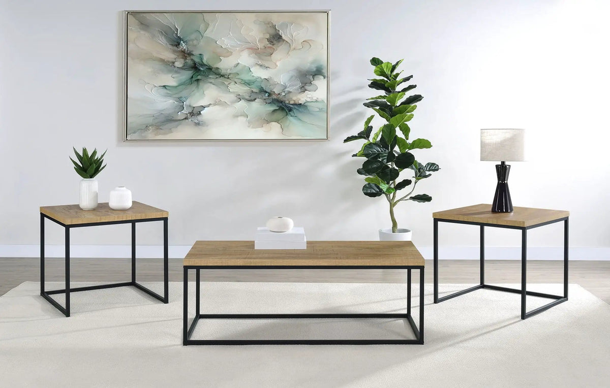 Straden 3-piece Engineered Wood Coffee Table Set Mango and | 3-Piece Set | Mango Wood & Metal | Black