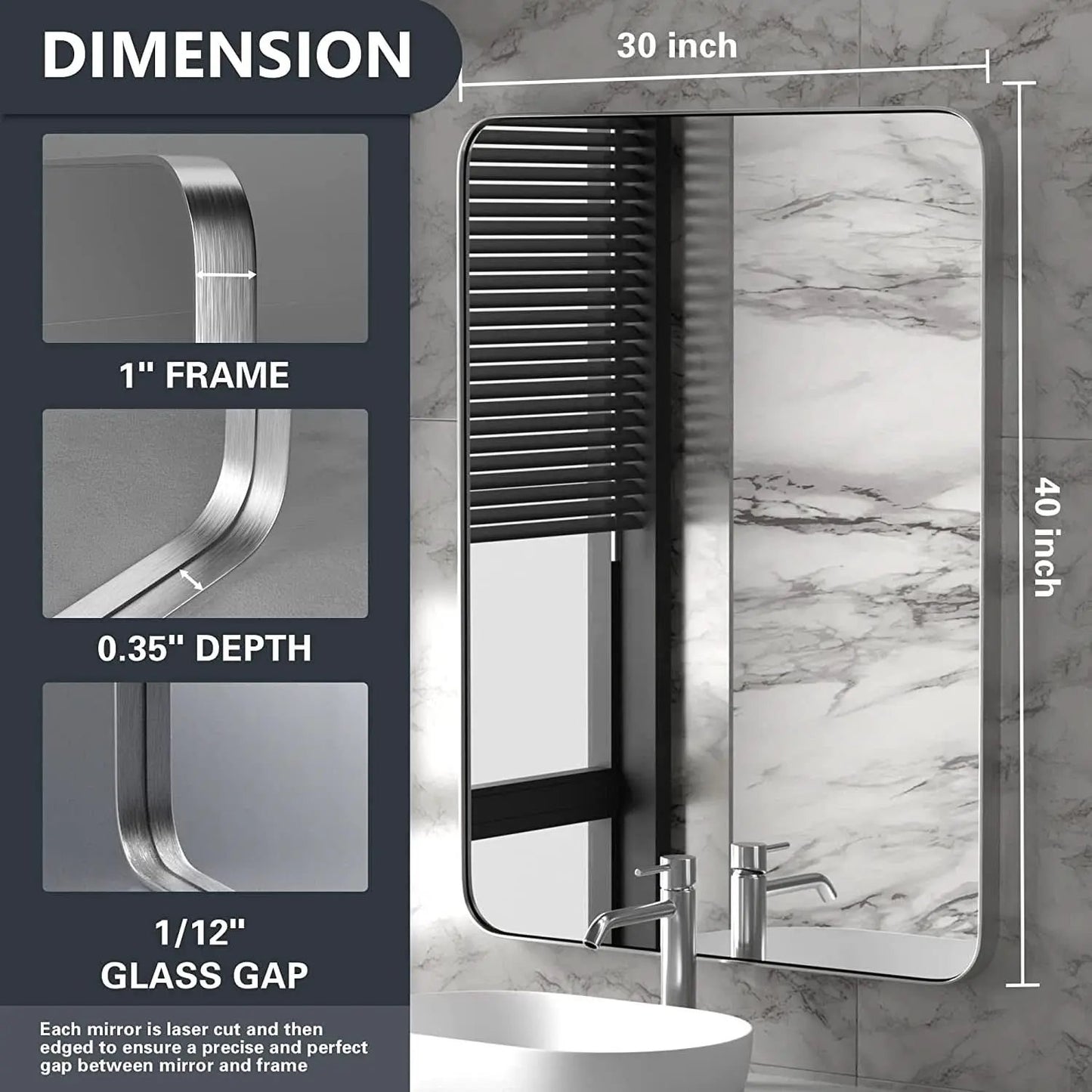 Brushed Silver Wall Mounted Bathroom Mirror 30x40 Inches from PriceLows™