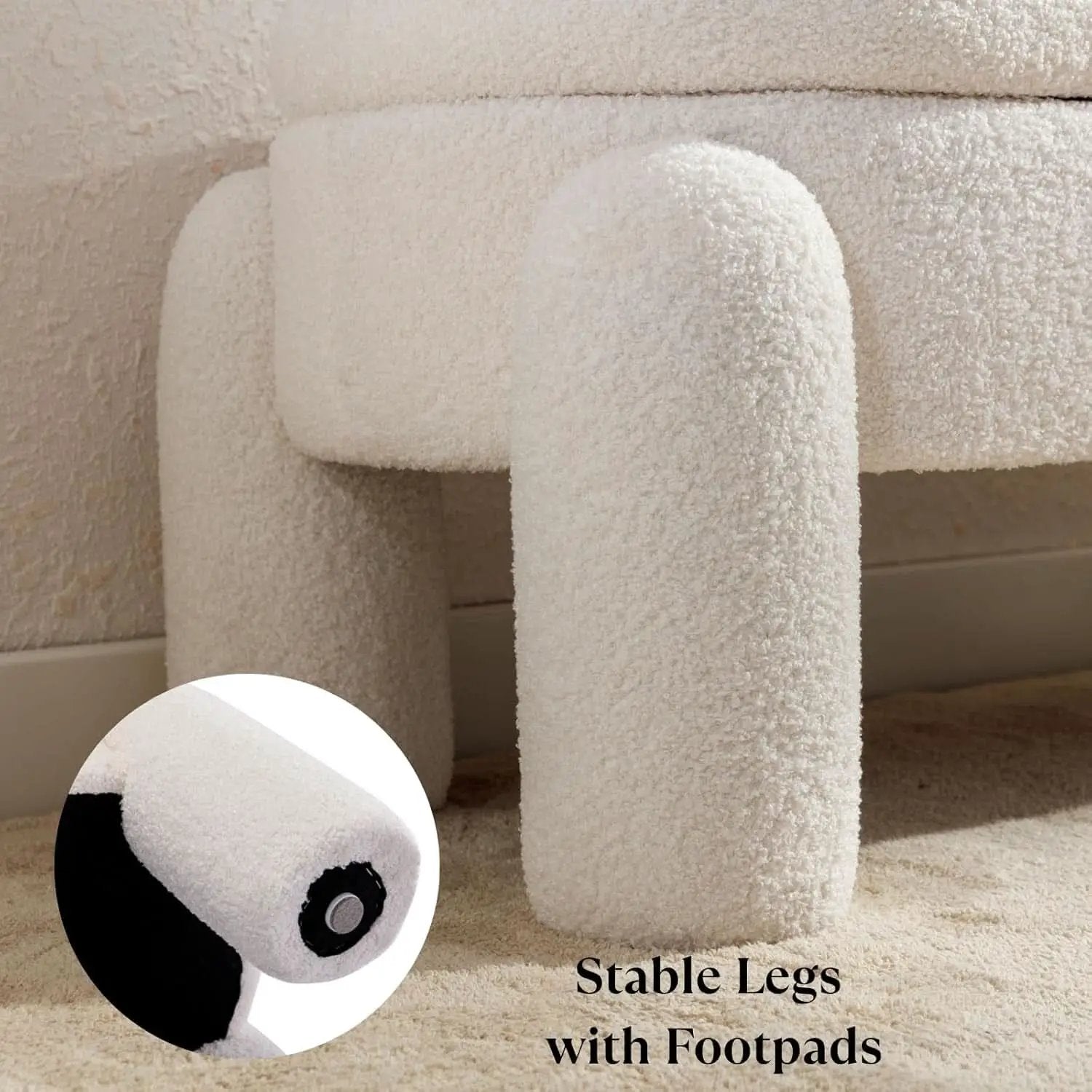 44.7-Inch White Boucle Upholstered Storage Ottoman Bench from PriceLows™
