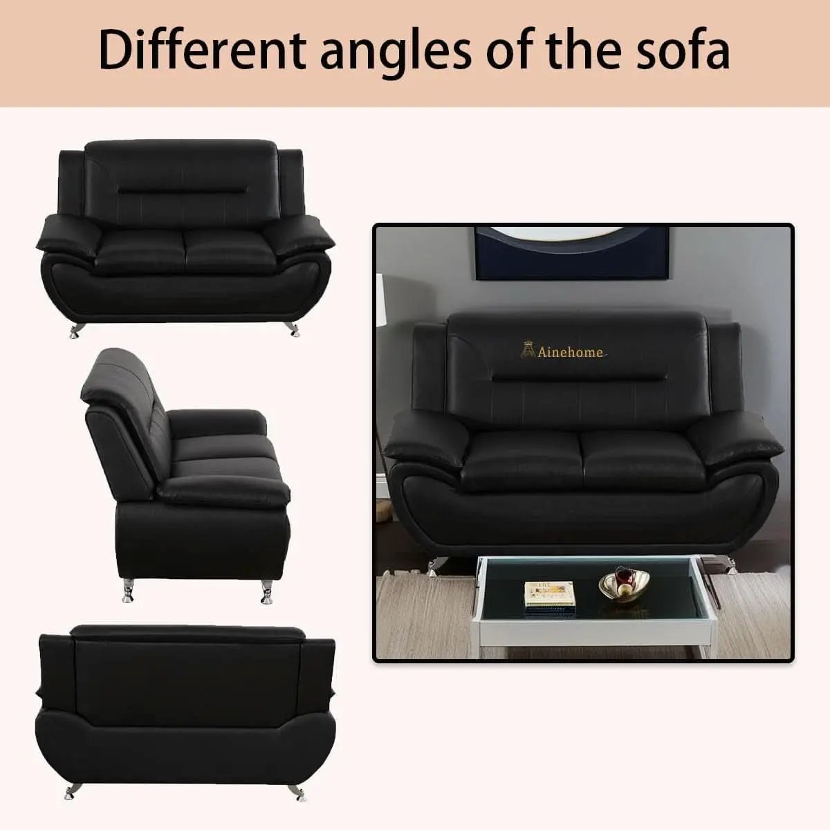 Black 5 Seat Faux Leather Sectional Sofa Set For Living Room from PriceLows™