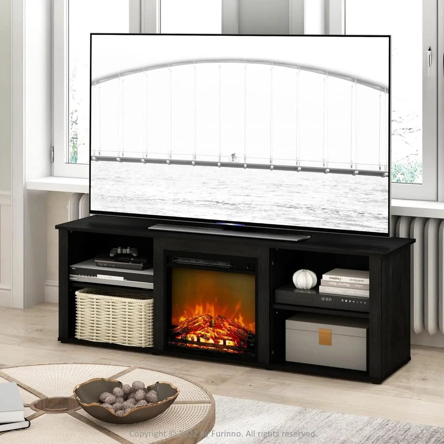 70 Inch TV Stand With Electric Fireplace Americano Finish from PriceLows™