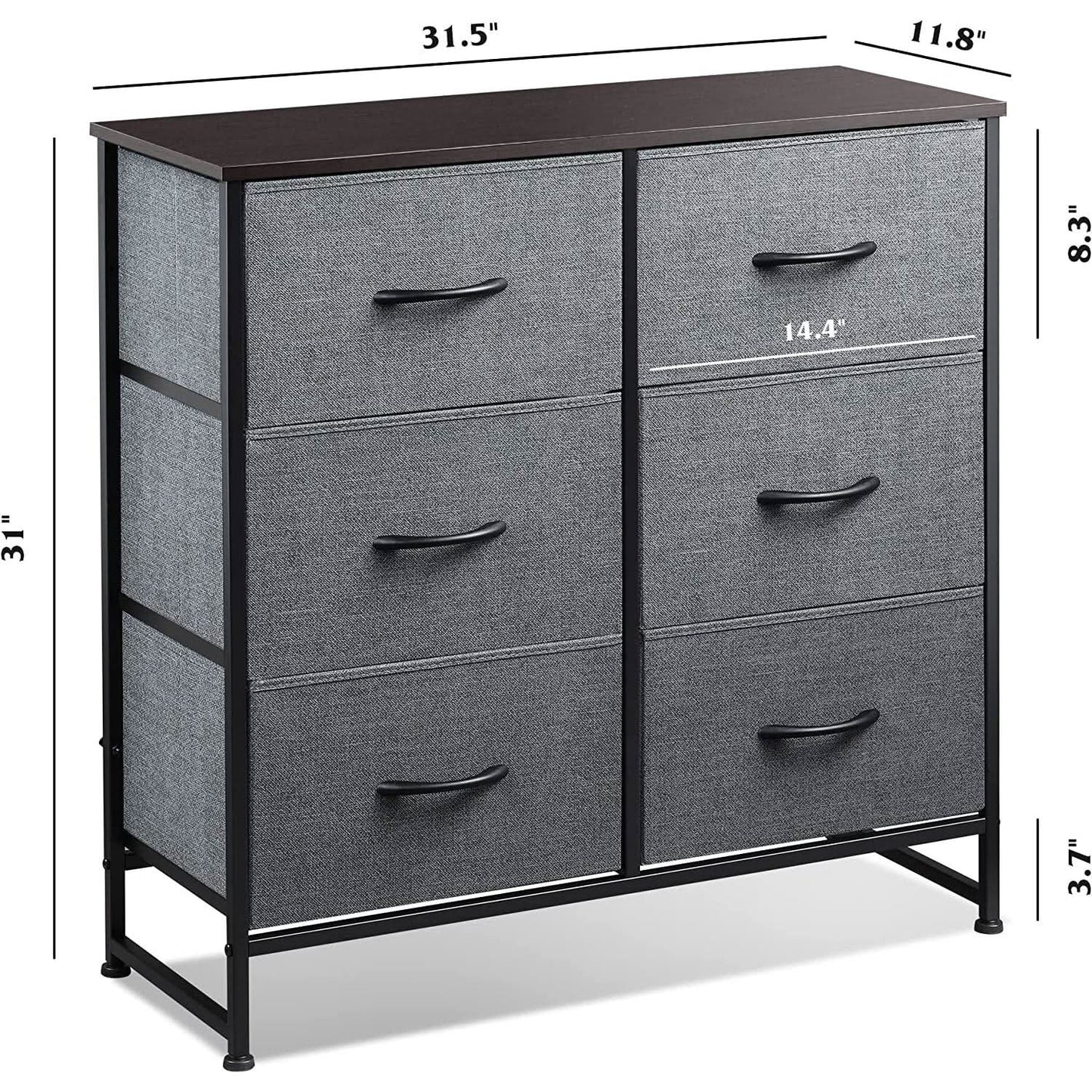 Six Drawer Dark Grey Fabric Dresser For Bedroom Storage from PriceLows™