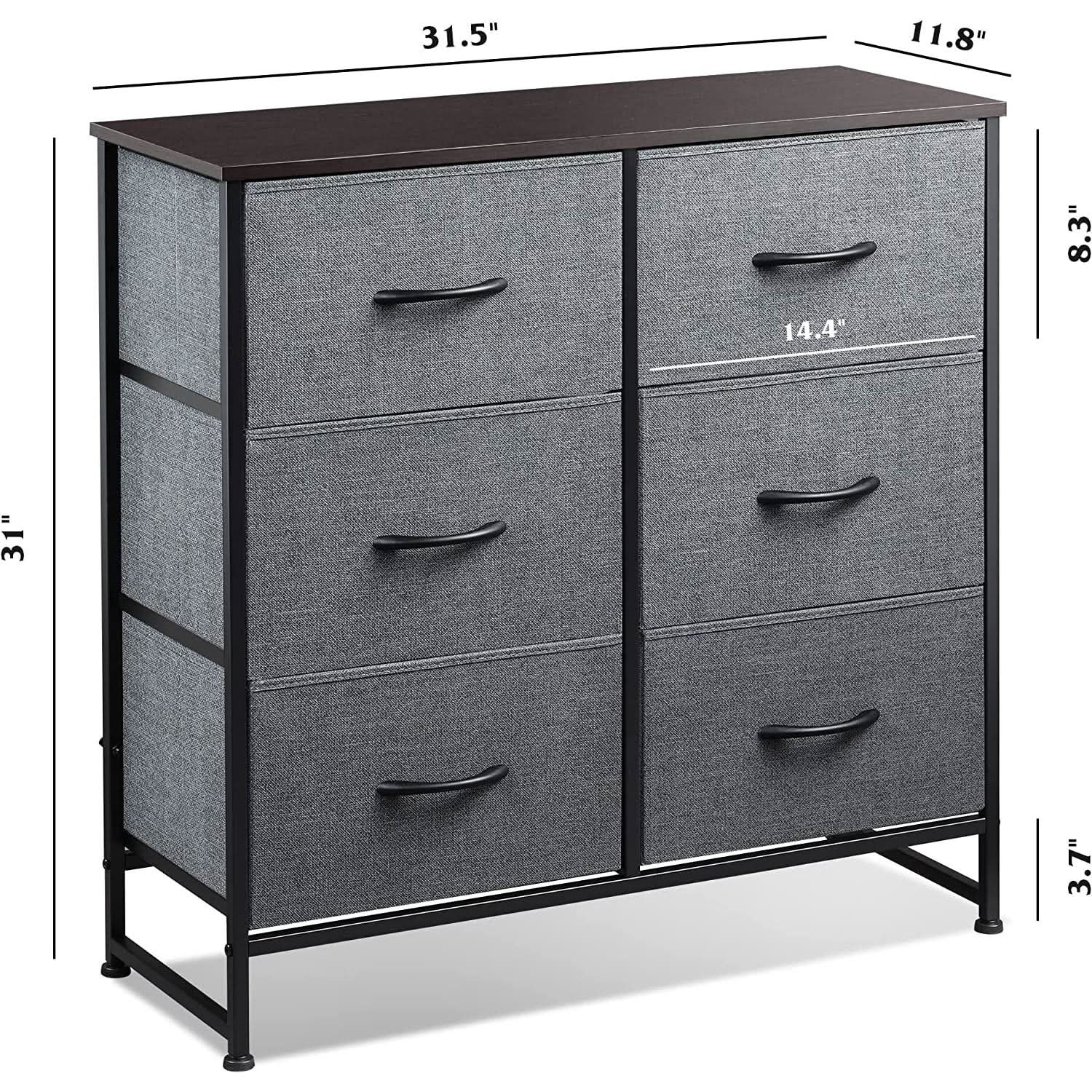 Six Drawer Dark Grey Fabric Dresser For Bedroom Storage from PriceLows™