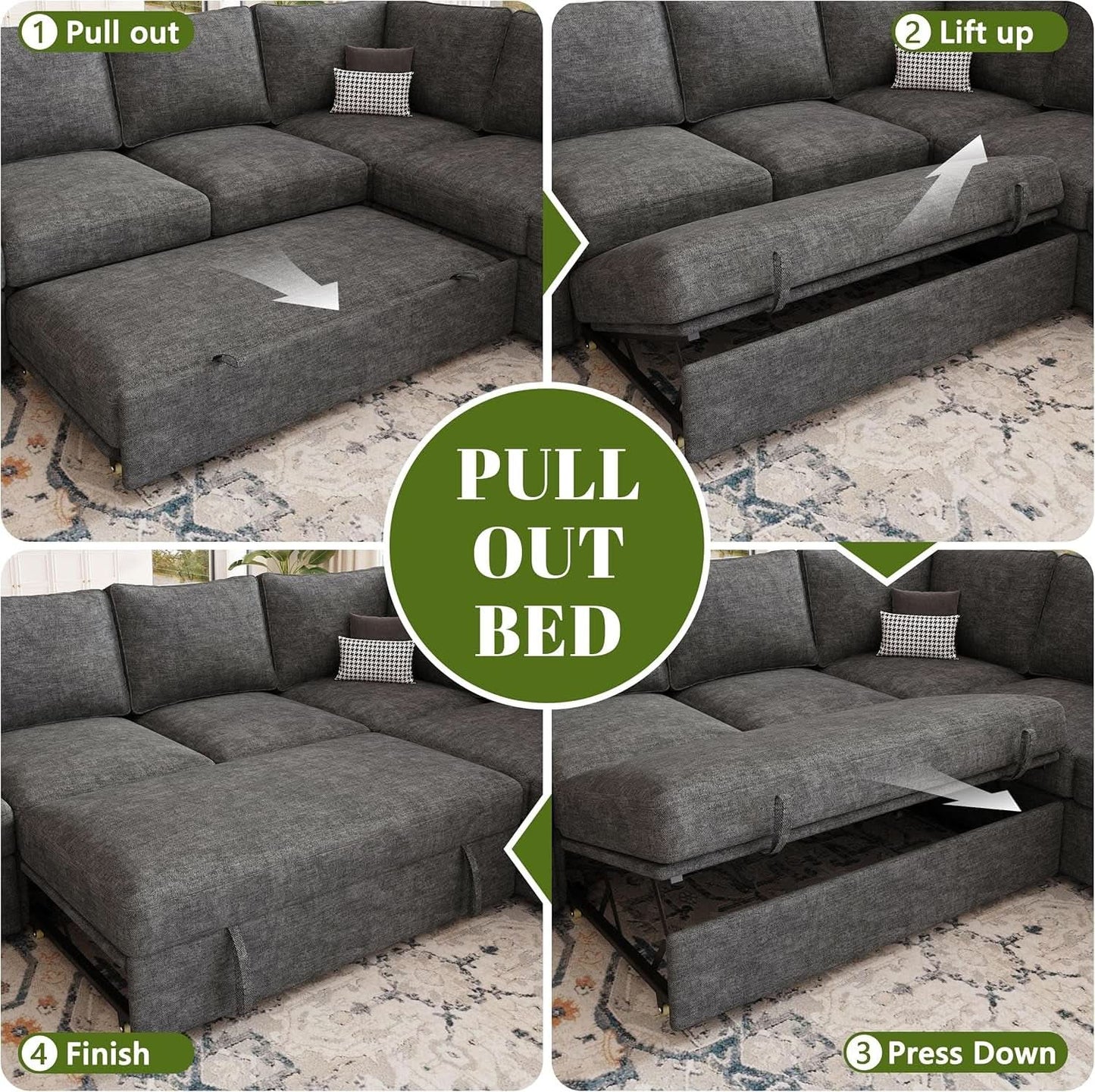 108 Inch Modular Sectional Sleeper Sofa CharcoalGrey from PriceLows™
