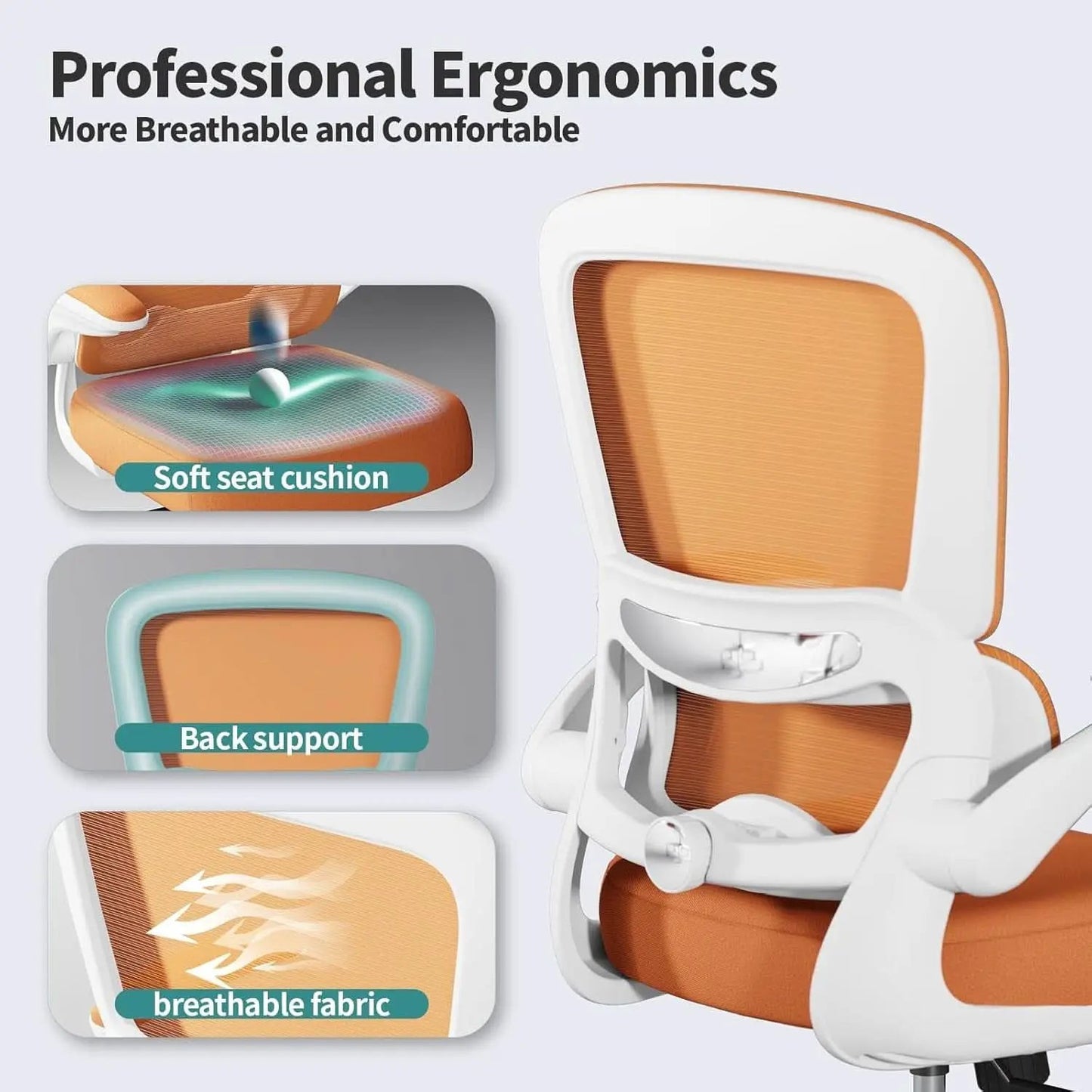Ergonomic Office Chair With Adjustable Lumbar Support Orange Mesh Desk Chair from PriceLows™