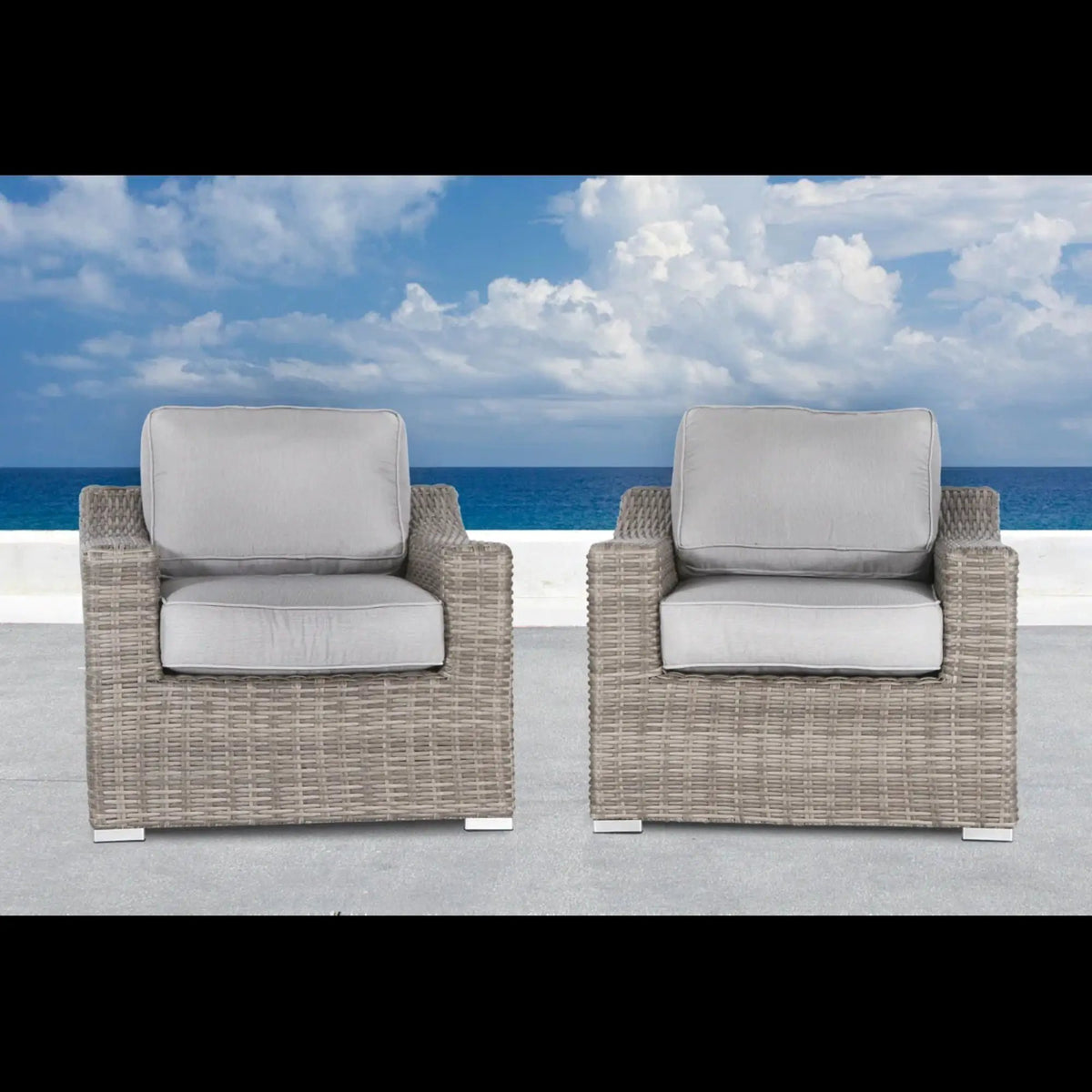 Patio Armchair With Cushions | Modern Wicker Design | Boxy Silhouette | No Assembly Required