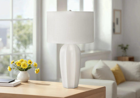Modern Lighting, Table Lamp - | 16.5 x 16.5 x 27 in | Linen & Ceramic | Cream