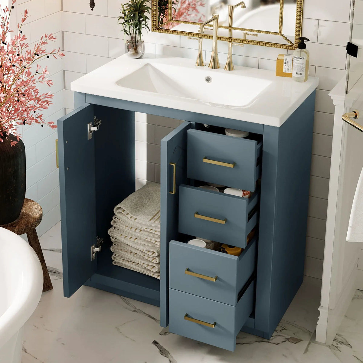 30 Inch Bathroom Vanity | Freestanding Set | 3 Drawers | Solid Wood Frame