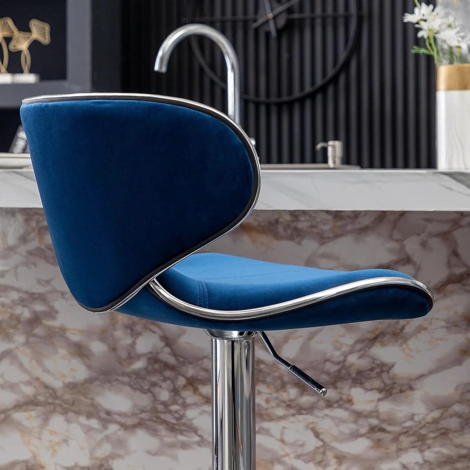 Blue Velvet Upholstered Adjustable Swivel Barstool Set Of 2 from PriceLows™