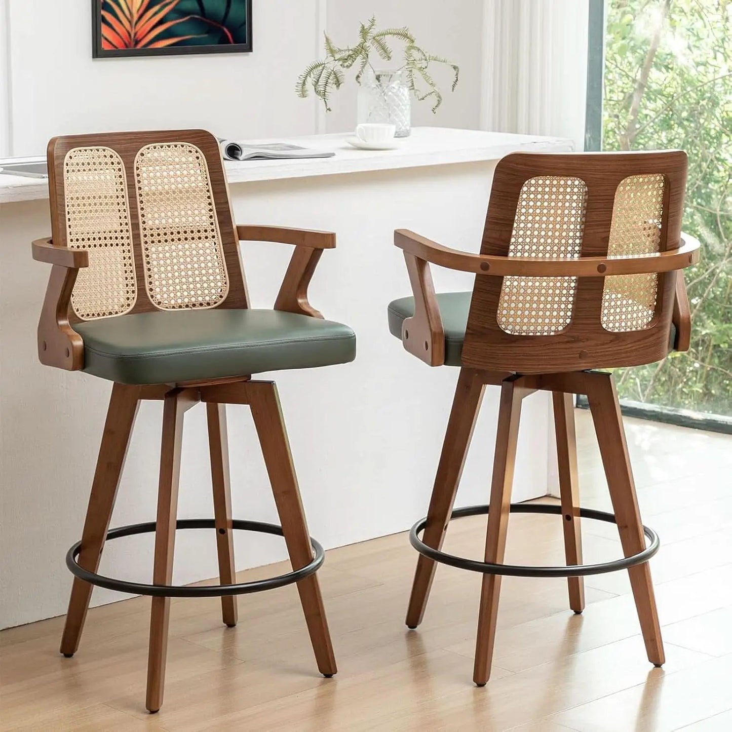 Swivel Counter Stools Set of Two with Rattan Back from PriceLows™