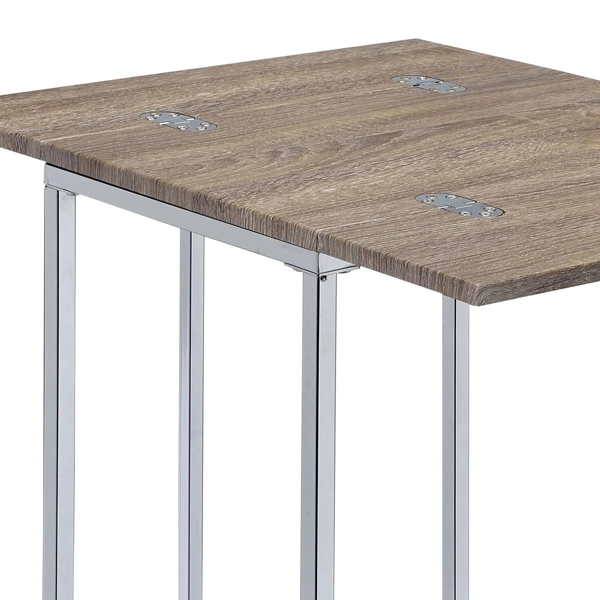 Danson Weathered Accent Table | Oak Finish | Folding Swivel Extension Top | Geometric Metal Base