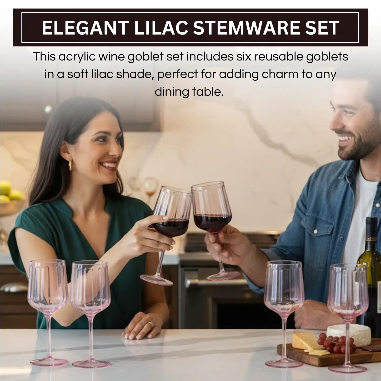 Khen Acrylic Lucia Stemmed Goblets - Set of 6 | 14oz | Lilac from PriceLows™