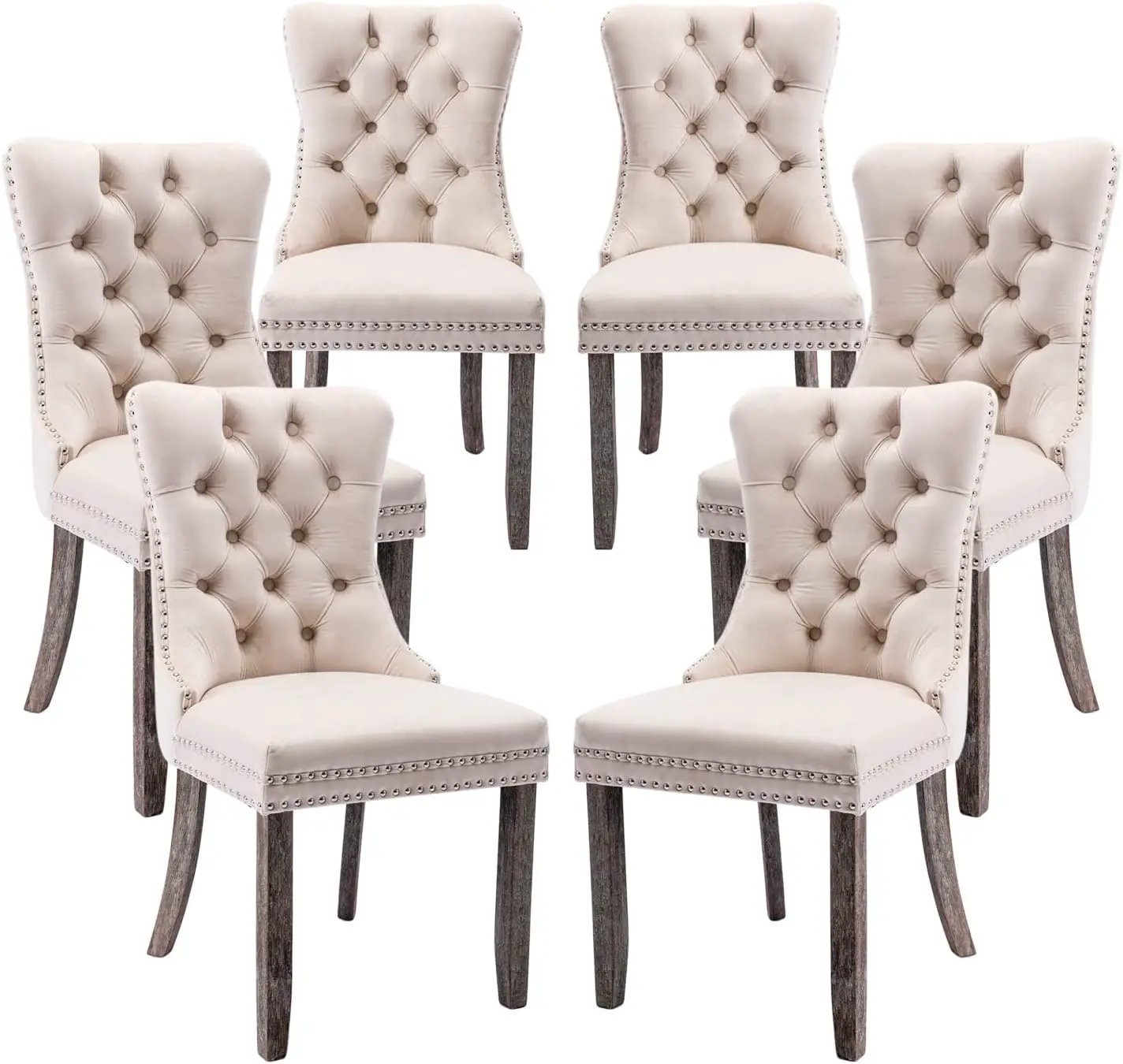 Velvet Dining Chairs Set of 6, Tufted Dining Room Chairs with Button Back, Nailhead Trim, Upholstered Dining Chairs for Kitchen, Bedroom, Restaurant (Beige) from PriceLows™