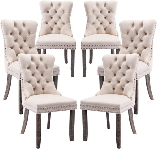 Velvet Dining Chairs Set of 6, Tufted Dining Room Chairs with Button Back, Nailhead Trim, Upholstered Dining Chairs for Kitchen, Bedroom, Restaurant (Beige) from PriceLows™