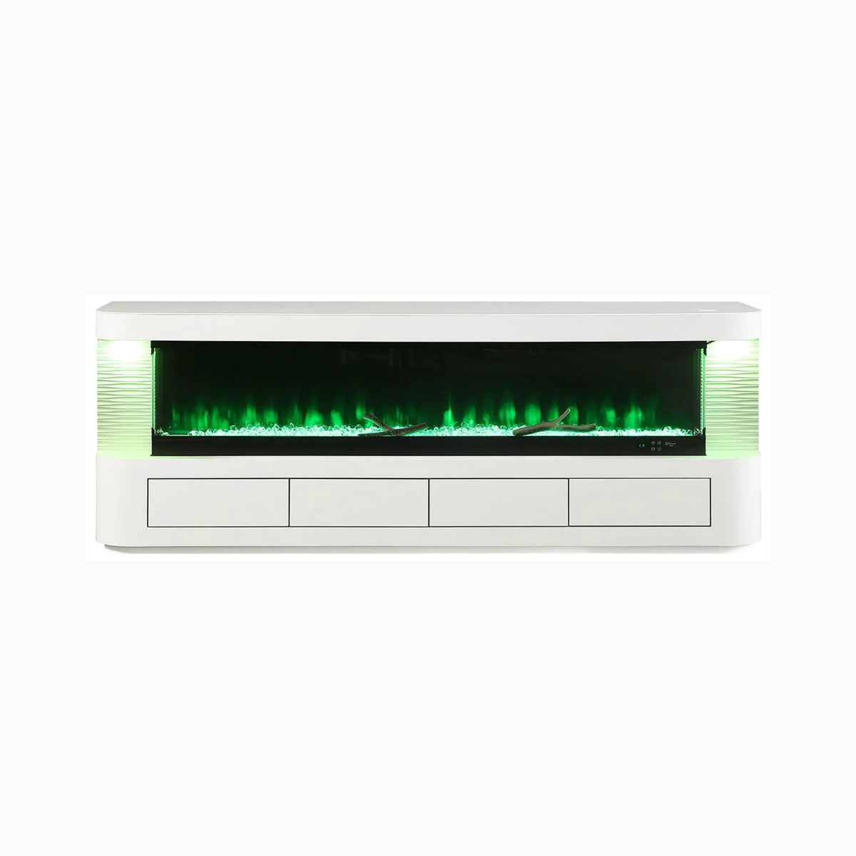 Electric Fireplace TV Stand | 71 Inch Modern White | 3-Level LED Brightness | Engineered Wood And Glass