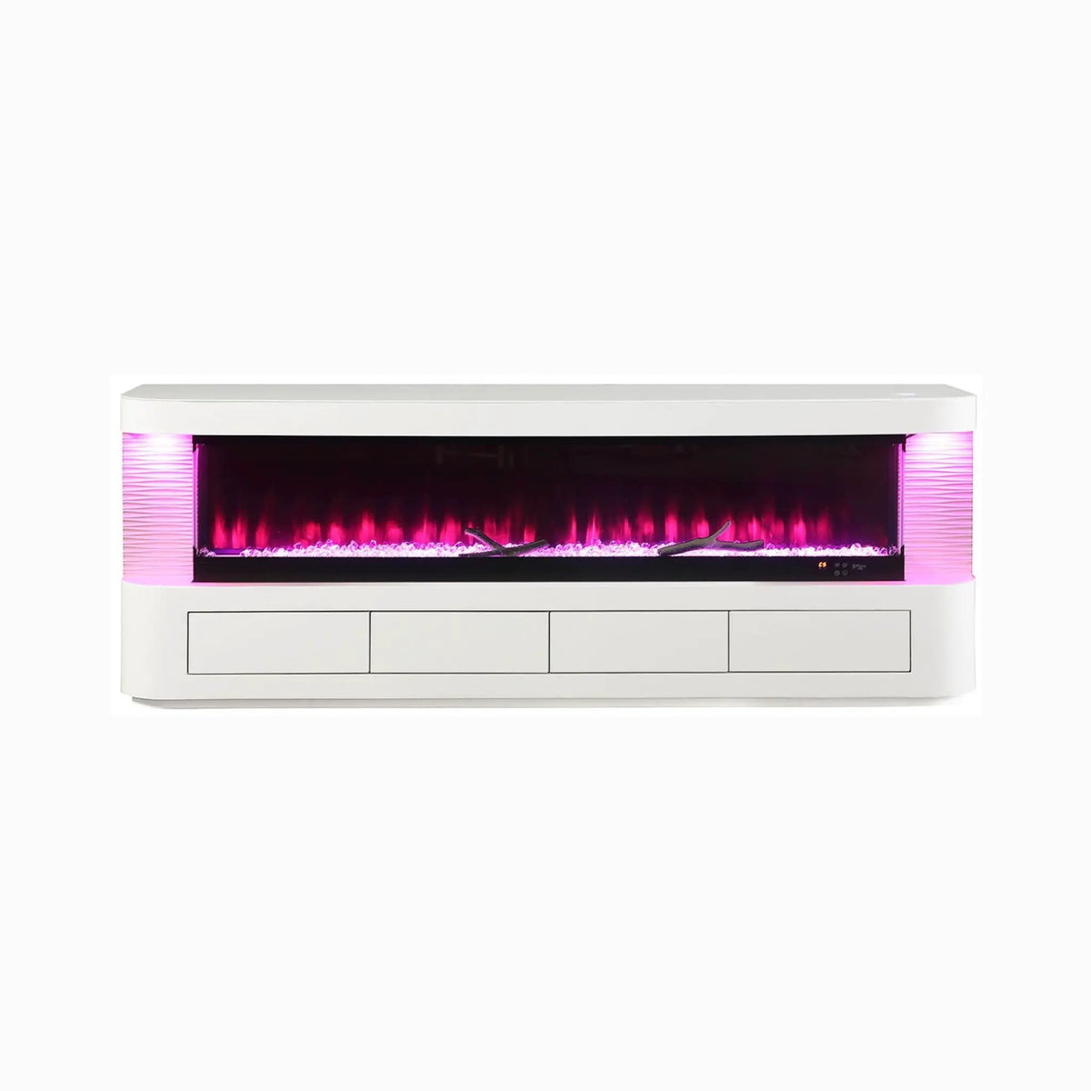 Electric Fireplace TV Stand | 71 Inch Modern White | 3-Level LED Brightness | Engineered Wood And Glass
